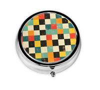 Mini pilulier rond WZYWHJ rétro motif damier petite et portable avec cloisons pour le stockage des médicaments pour les voyages et l'utilisation quotidienne