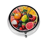 Mini Pilulier Rond WZYWHJ Structurel Motif Tas de Fruits Petit et Portable avec Cloisons pour Rangement Médicaments pour Voyage et Usage quotidien