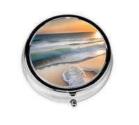 Mini pilulier rond WZYWHJ Sunset Over The Waves Prints Petite et portable avec cloisons pour le stockage des médicaments pour les voyages et un usage quotidien