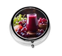 Mini pilulier rond WZYWHJ Sweet and Sour Grape Juice Printing Small and Portable with cloisons for Medicine Storage for Travel and Daily use