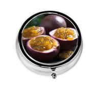 Mini pilulier rond WZYWHJ Sweet and Sour Passion Fruit Printing Small and Portable with cloisons for Medicine Storage for Travel and Daily use
