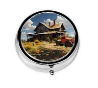 Mini pilulier rond WZYWHJ Texas Farm Tractor Picture Petite et portable avec cloisons pour le stockage des médicaments pour les voyages et l'utilisation quotidienne