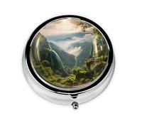 Mini pilulier rond WZYWHJ The Beautiful Scenery in The Bubble Printing Small and Portable with cloisons for Medicine Storage for Travel and Daily use