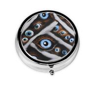 Mini pilulier rond WZYWHJ The Evil Eye - Petit et portable - Avec cloisons pour le rangement des médicaments - Pour voyage et usage quotidien