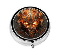 Mini pilulier rond WZYWHJ The Mask of Burning Flames Printing Small and Portable with partitions for Medicine Storage for Travel and Daily use
