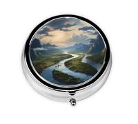 Mini pilulier rond WZYWHJ The Mighty River Printing Petite et portable avec cloisons pour le stockage des médicaments pour les voyages et l'utilisation quotidienne