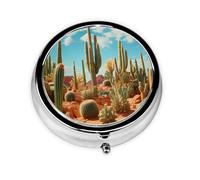 Mini Pilulier Rond WZYWHJ The Territory of The Cactus Printing Petite et Portable avec Cloisons pour Rangement Médicaments pour Voyage et Usage Quotidien