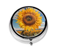 Mini pilulier rond WZYWHJ Tournesols dans le soleil levant Impression Petite et portable avec cloisons pour le stockage des médicaments pour Voyage et usage quotidien
