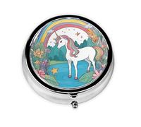Mini pilulier rond WZYWHJ Unicorns by The River Pattern Small and Portable with cloisons for Medicine Storage for Travel and Daily use