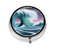 Mini pilulier rond WZYWHJ vaste imprimé tsunami petite et portable avec cloisons pour le stockage des médicaments pour le voyage et un usage quotidien