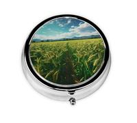 Mini pilulier rond WZYWHJ vert luxuriant imprimé champs de blé petite et portable avec cloisons pour le stockage des médicaments pour les voyages et l'utilisation quotidienne