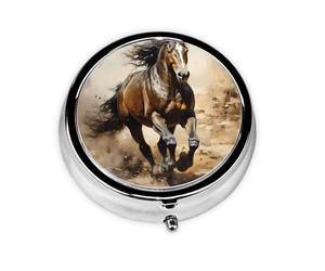 Mini pilulier rond WZYWHJ Western Horse Picture Small and Portable with cloisons for Medicine Storage for Travel and Daily use