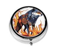 Mini pilulier rond WZYWHJ Wolf couvert d'imprimés de feu, petit et portable avec cloisons pour le stockage des médicaments pour le voyage et un usage quotidien
