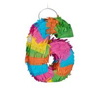Relaxdays Mini Pinata Chiffre 6, Arc-en-Ciel, HxLxP: 20,5 x 15 x 4,5 cm, pour Enfants, à remplir, Multicolore