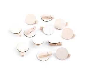 Mini Pinces à Linge Bois décoratives avec Disque Rond en Bois, 12 pièces: Petite Pince a Linge Naturelle à Personnaliser, pour Photos, Cadeaux, déco Table Mariage, 3,5 cm