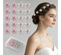 Mini Pinces Crocodile Fleur Strass 20 Pièces Blanc Rose Cheveux Mariage | Pinces décoratives pour femmes et filles, antidérapantes confortables, idéales mariage anniversaire bal cérémonie quotidien