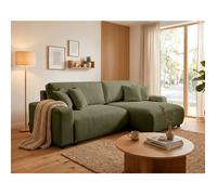 Mini Pivoine - Canapé d'angle réversible 4 places convertible avec coffre en velours texturé - Vert Kaki