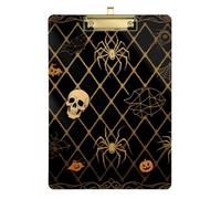Mini planches à clip en acrylique pour Halloween, motif tête de mort, araignée dorée, format A4, pour entraîneurs, salle de classe médicale, doré, 30,5 x 22,9 cm, tabla para escribir avec clip