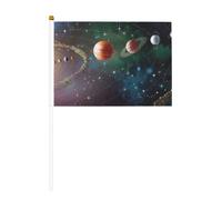 Mini Planet Space Solar System Drapeaux à main 14 x 20,8 cm | 100 % polyester résistant à la déchirure, couleurs vives qui ne se décolorent pas, lot de 6/10, mât réutilisable de 30 cm