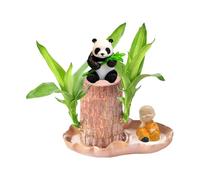 Mini plante en bois brésilienne porte-bonheur - Décoration de bureau - En bois brésilien en pot avec joli panda - Décoration de table pour bureau, salon, bureau (B)