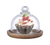 Mini plateau à dessert avec support dôme en verre - Plateau de service plat multifonction en bois avec couvercle, pour cuisine, anniversaire, mariage, événement, , apéritif, cadeau de pâtisserie