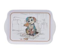 Mini Plateau avec des Animaux - Motif Chiot Mangeant Une Pizza- mélamine de qualité - Taille Mini 14 * 21 CM