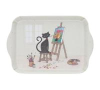 Mini Plateau Chats - Motif Chat Peintre en Pleine Action dans Son Atelier - mélamine de qualité - Taille Mini 14 * 21 CM