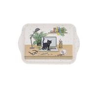 Mini plateau en mélamine chaton en télétravail 20 cm