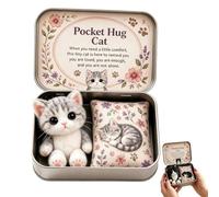 Mini Plush Cat in Box, Your Furry Little Encourager, Hugs Positive Stuffed Animal Huggable with Positive Card Cute Emotional Support Inspirational Gift Doll,Pocket Hug Plush Keepsake Tin