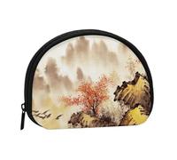 Mini pochette à monnaie motif arbre de Noël pour femmes, filles et enfants, Peinture chinoise, Taille unique, Pochette à monnaie