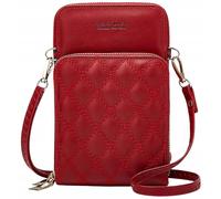 Mini pochette de téléphone matelassée pour femme, rouge, simili-cuir doux et écologique, 18x11x5 cm