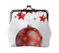 Mini pochette en cuir PU avec imprimé boules de Noël et étoiles rouges pour femmes, filles et enfants, Noir , Taille unique, Pochette à monnaie