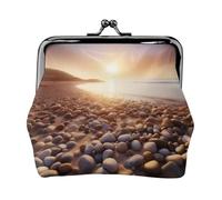 Mini pochette en cuir PU avec imprimé galets et fermeture éclair pour femmes, filles et enfants, Noir , Taille unique, Pochette à monnaie