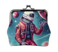 Mini pochette en cuir PU imprimé Cool Man in Outer Space Galaxy imprimé Kiss Lock Mini pochette pour rouge à lèvres changement de clés Organisation