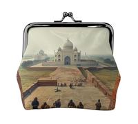 Mini pochette en cuir synthétique avec impression de peinture de site historique pour femmes, filles, enfants, Noir , Taille unique, Pochette à monnaie