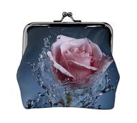 Mini pochette en cuir synthétique avec imprimé à l'eau pour femme et enfant Motif roses, Noir , Taille unique, Pochette à monnaie