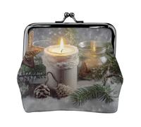 Mini pochette en cuir synthétique avec imprimé bougie, neige, sapin, feuilles d'arbre, porte-monnaie pour femmes, filles et enfants, Noir , Taille unique, Pochette à monnaie