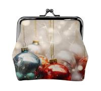 Mini pochette en cuir synthétique avec imprimé boules de Noël pour femmes, filles et enfants, Noir , Taille unique, Pochette à monnaie