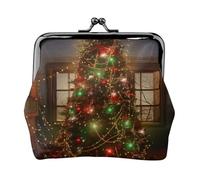 Mini pochette en cuir synthétique avec imprimé trojan et lumières de sapin de Noël pour femmes, filles et enfants, Noir , Taille unique, Pochette à monnaie