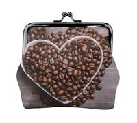 Mini pochette en cuir synthétique avec motif de grains de café en forme de cœur pour femmes, filles et enfants, Noir , Taille unique, Pochette à monnaie