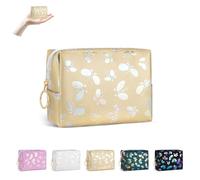 Mini Pochette Maquillage Petite Trousse de Maquillage Mini Trousses de Toilette Fille de Voyage en Cuir avec Papillons Portable Trousse pour Cosmétique Écouteurs Bijoux Organisateur,10*8,3*6cm Jaune