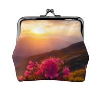 Mini pochette portefeuille en cuir PU avec imprimé fleurs et coucher de soleil pour femmes, filles et enfants, Noir , Taille unique, Pochette à monnaie