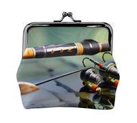 Mini pochette portefeuille en similicuir PU imprimé canne à pêche pour rouge à lèvres et changement de clés