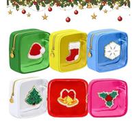 Mini pochettes de Noël à fermeture éclair, petites trousses de maquillage en nylon pour femmes, pochettes cosmétiques transparentes pour les soins de la peau, 6 pièces B, trousse de maquillage de noël