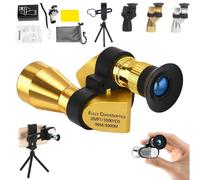 Mini Pocket Binoculars (1000x20): Pocket-Large + Smartphone Clip, High Powered Compact Pocket Binoculars with Easy Focus, for Hiking Travel Bird Watching Concerts Sports Event (Gold,Basic+Clip+Tripod)