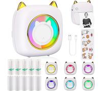 Mini Pocket Printer Mini Photo Printer for Smartphone Sticker Thermal Printer for Travel Journal Logo Notes Memo List (LED White)