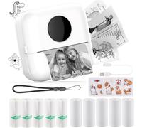Mini Pocket Printer Mini Photo Printer For Smartphone Sticker Thermal Printer For Travel Journal Logo Notes Memo List (White)