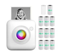 Mini Pocket Printer Portable 58mm Printer Machine BT Connection for Picture Label DIY Handcraft List Memo Notes Journal Receipt Paper Instant Sticker with 1 Roll Paper&10