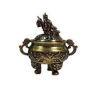 Mini poêle à encens en laiton avec trois pieds, oreilles de couronne à deux faces, couvercle de robinet, motif phénix, fil de nuage de bon augure, petit chaudron vide à trois pieds
