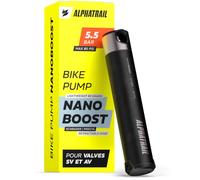 Mini Pompe à vélo avec Flexible, 86 g, pour Valve Presta et Schrader - Alphatrail Pompe Portable ultralégère 5,5 Bar / 80 PSI avec Support de Cadre, pour VTT, Gravel et randonnée, NanoBoost